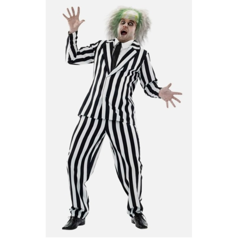 Beetlejuice Striped Black White Costume Suit Mens XL Halloween Cosplay Party New